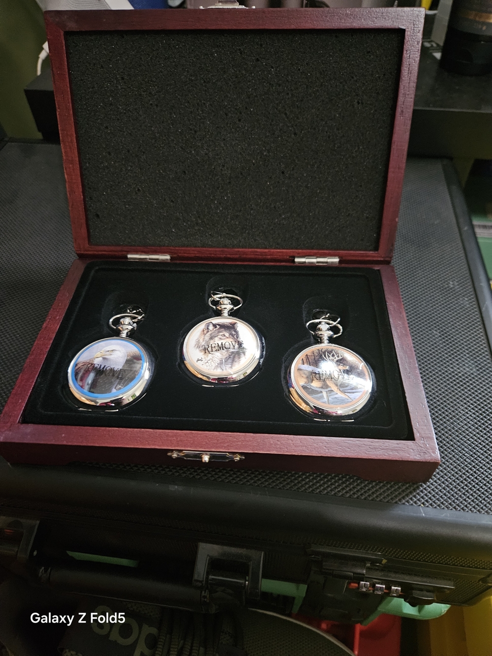 Silver Pocket Watch Set in Dark Wood Presentation Box